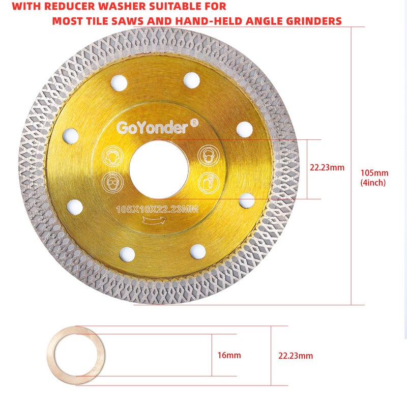 GoYonder 4 Inch Diamond Saw Blade,Super Thin Diamond Saw Blade for Cutting Ceramic Porcelain Tile Granite Marble Suitable for Angle Grinders with 7/8" or 5/8" Arbor 5 PCS - Image 3
